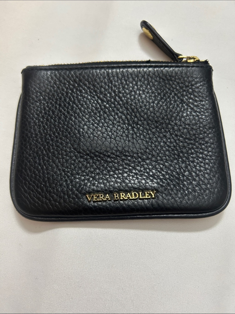 Vera Bradley Black Pebbled Leather Coin and Card Pouch with Gold Accents